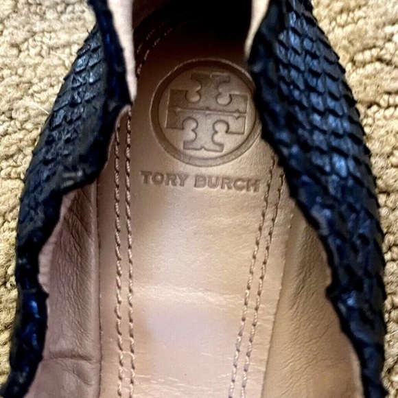 TORI BURCH LEATHER SNAKESKIN BALLET FLATS SHOES W/ LOGO 5.5 NEW - Picture 7 of 7